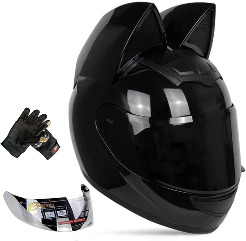 Personalized Cool Cat Ear Electric Motorcycle Helmet Winter Full Helmet Men and Women Racing Shaped Motorcycle Helmet