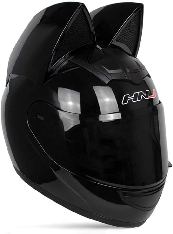 Wangbadan Adult Personalized Cat Ear Motorcycle Helmet,Men and Women Cool Cat Locomotive Motorcycle Full Face Helmet,DOT/FMVSS-218 Certification Standard,Suitable for All Seasons