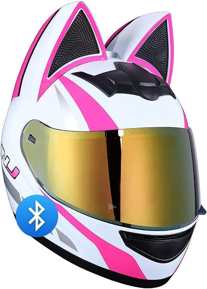 Adult Personalized Cat Ear Motorcycle Bluetooth Helmet Youth Men and Women Cool Cat Racing Motocross Casco DOT/ECE Approved Full Helmet Suitable for All Seasons