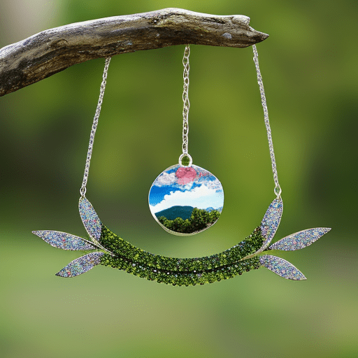 A close-up image of a Garden Quartz pendant with intricate patterns resembling a garden landscape.